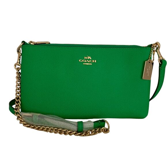 COACH Green Pebble Leather Crossbody Bag Wristlet Gold Chain Strap New - Picture 12 of 12